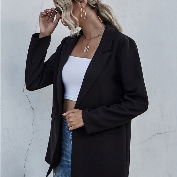 Classic Black collar open front classic blazer Office Work - Picture 4 of 7